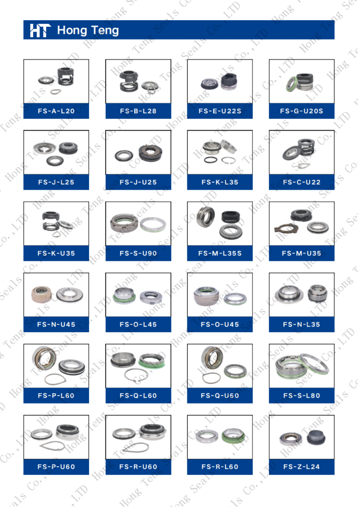 Hong Teng catalog showing upper and lower replacement seals for Flygt pumps